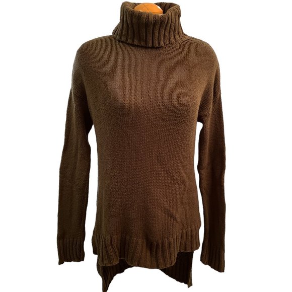 HALOGEN Green Long Knit Turtleneck Sweater Size S Hi Low **Deep Olive Green - Picture 3 of 9